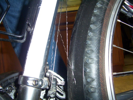 shredded chainwheel shifter cable