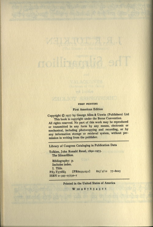 [ Copyright Page of the Silmarillion ]